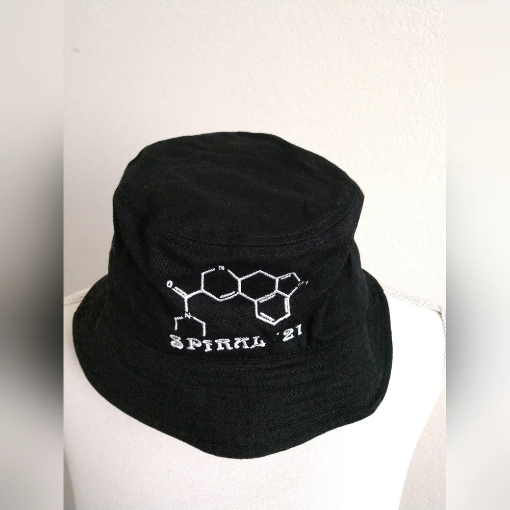 Lysergic Dead Spiral '21 Bucket Hat Sun Hat Black White Embroidered Unisex OS